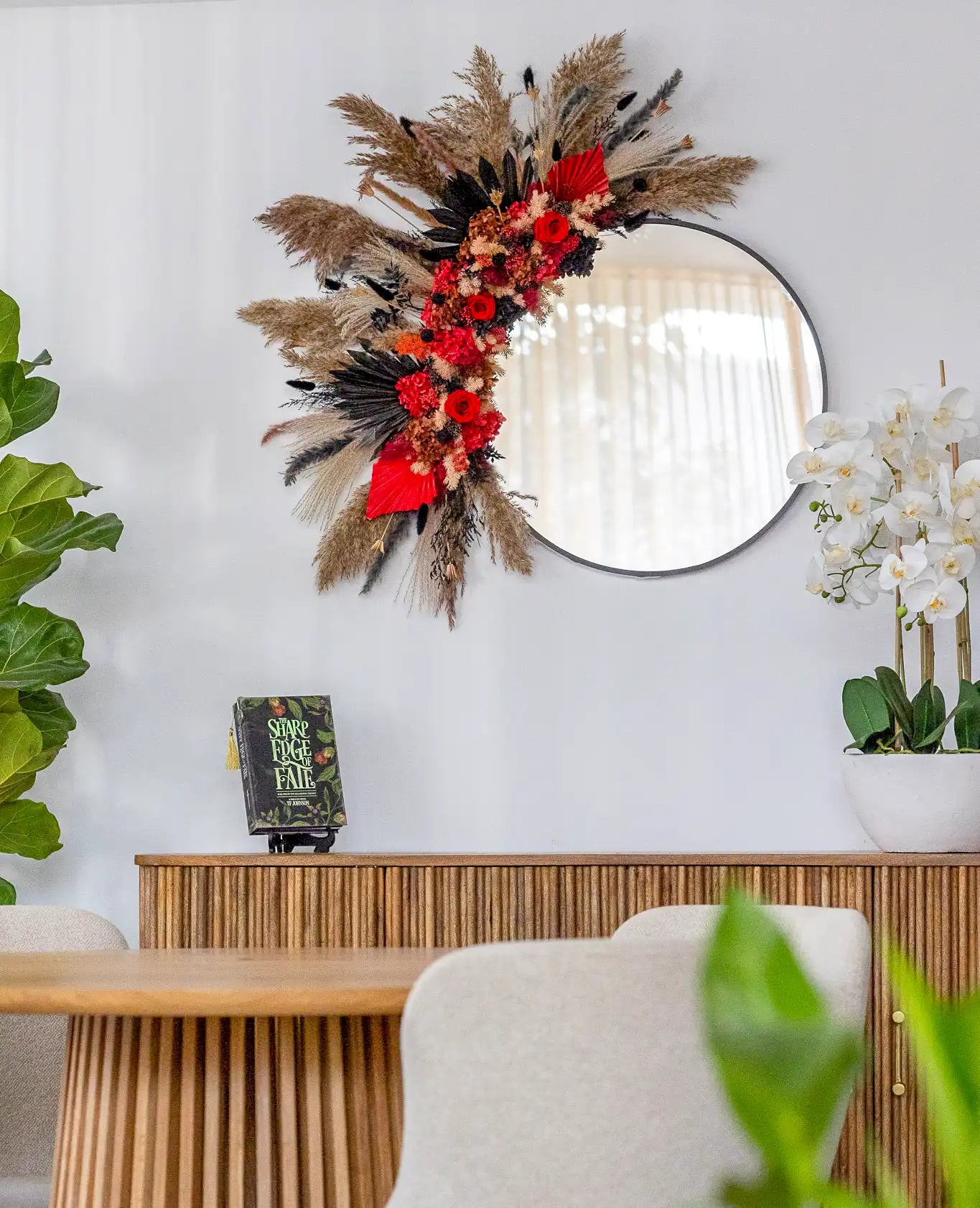 Black and Red Dried Flower Mirror - Office Flower