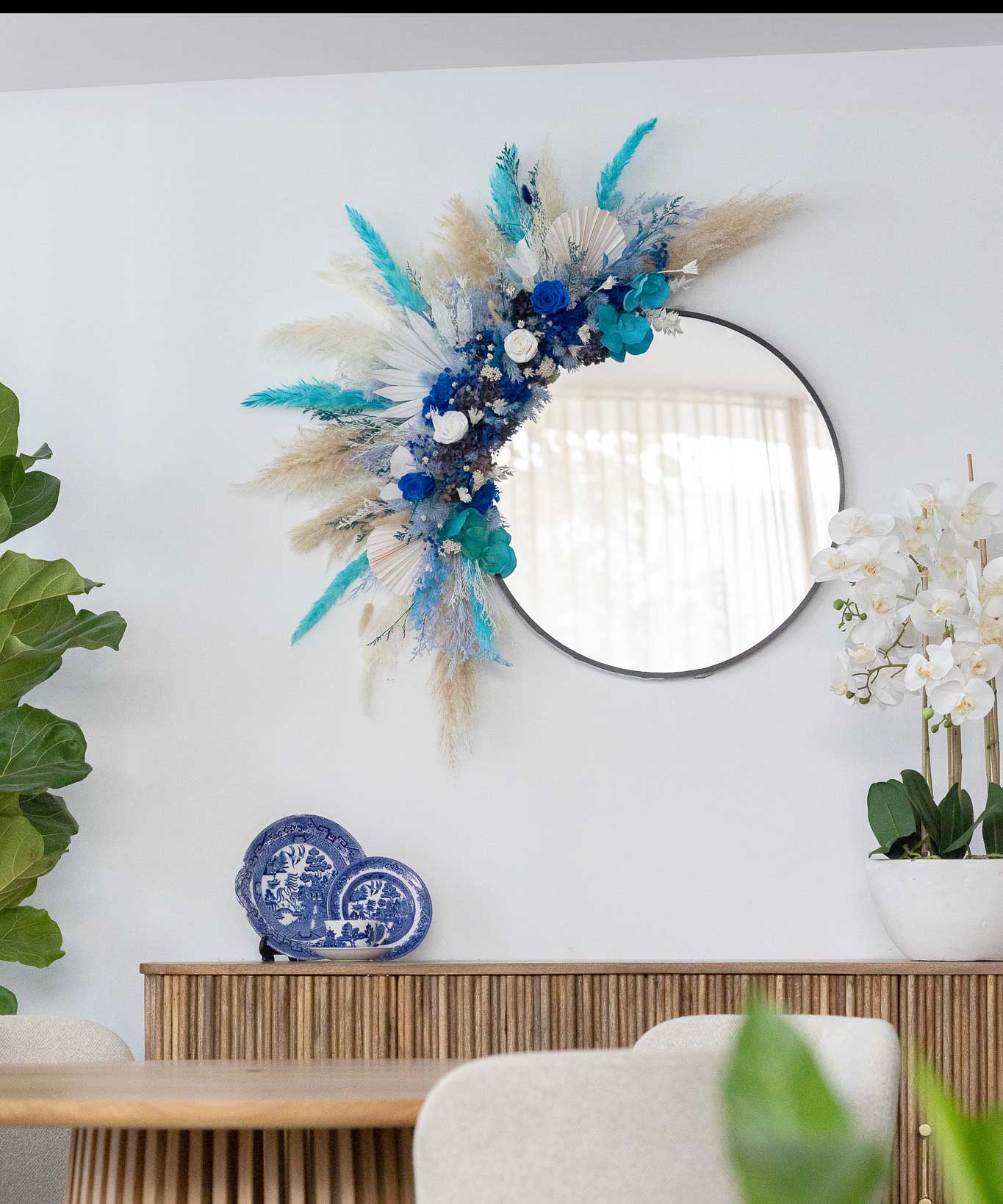 Beauty in Blue - Dried Flower Mirror - Office Flower