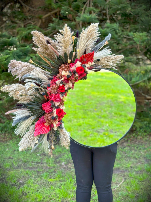 Black and Red Dried Flower Mirror - Office Flower