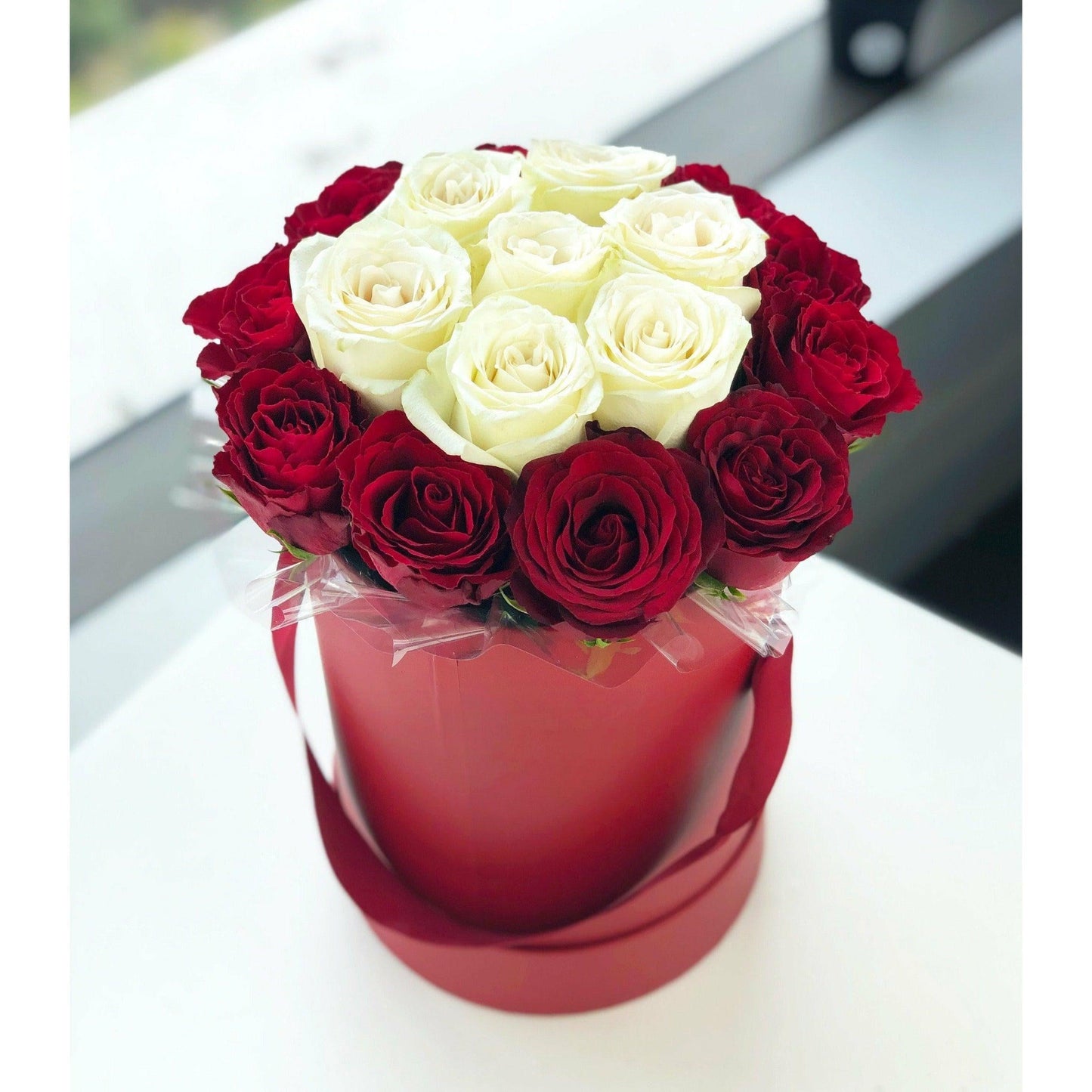 Red and White Rose Box - Office Flower