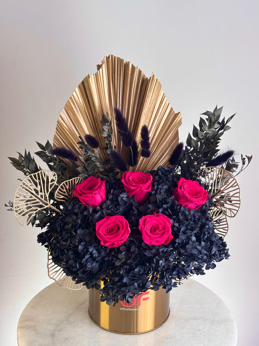 Red & Black Dried Flowers - Gold Vase