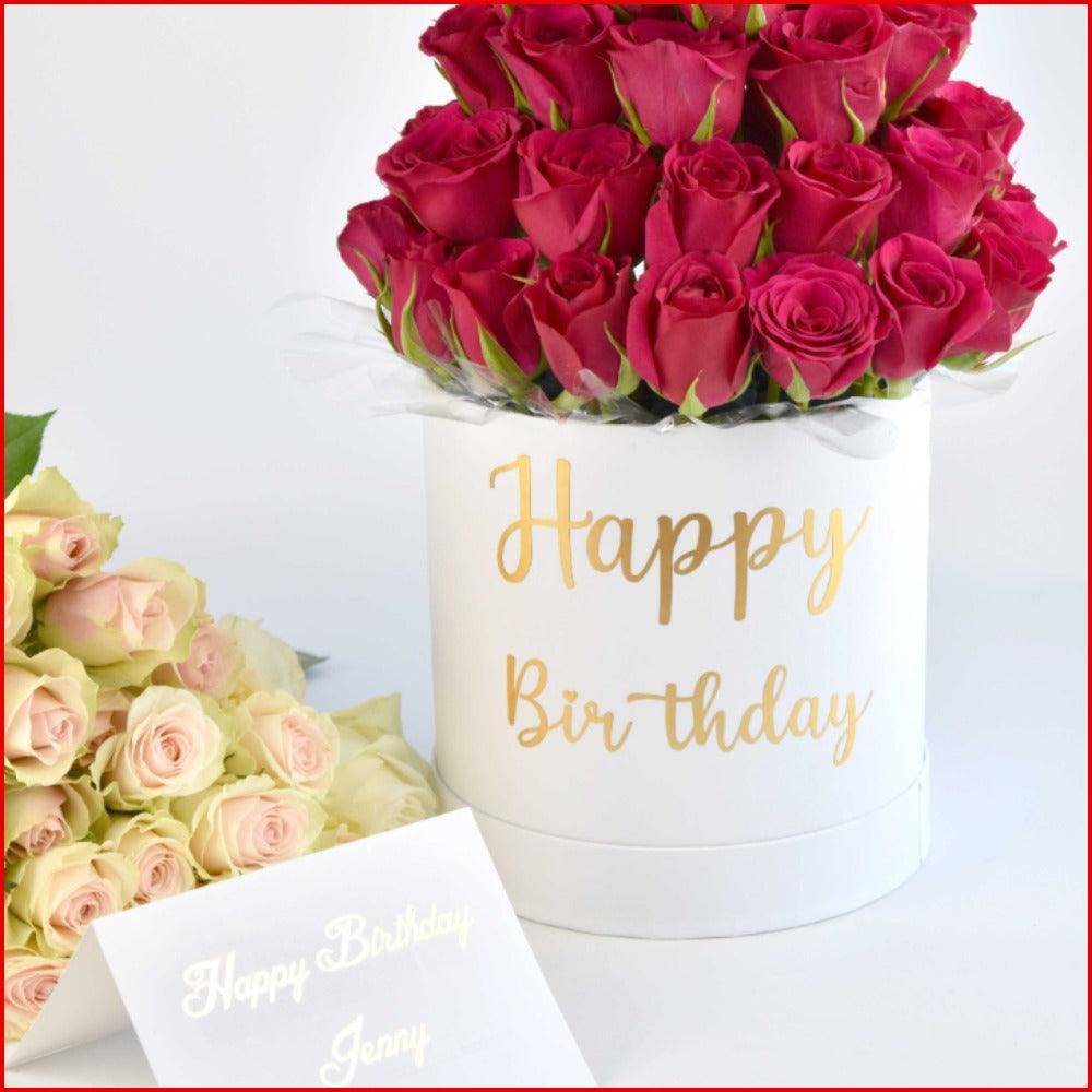 Premium Rose Box with happy birthday - Officeflower
