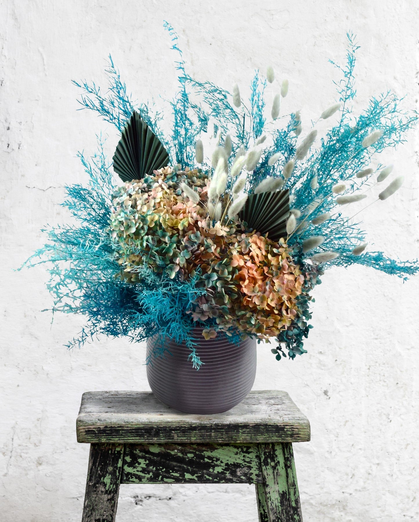 Blue Dried Flowers on chair- officeflower