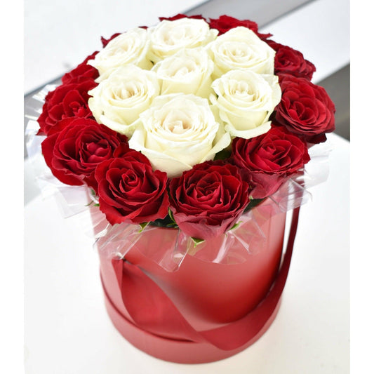 Red and white roses in box- Officeflower